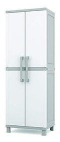 Keter Storage Cabinet with Doors and Shelves for Laundry Room, Garage, Bathroom Accessories, Closet and Home Organization, White & Grey