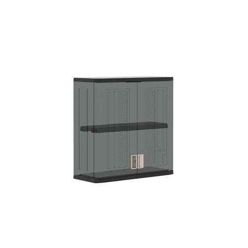 Suncast Wall Storage Cabinet for Garage Organization - 4 Cu. Ft. Wall Mounted Garage Cabinet with Shelf for Garden Supplies, Paint Cans & Outdoor Tools, Multi-Wall Resin Construction, Black