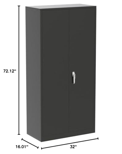 Greenvelly Storage Cabinet, 72” Black Garage Steel Locking Cabinet with Doors and 4 Adjustable Shelves, Tall Lockable File &Tool Cabinet for Home Office, Metal Classroom Cabinet Basement