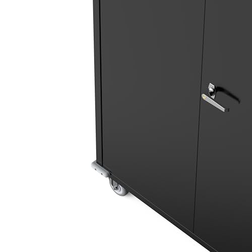 OREALLANDROL 72"x44"x22" Metal Garage Storage Cabinet with Wheels & Pegboards, Black Steel Locking Cabinet with 4 Adjustable Shelves, Rolling Tool for Garage, Basement, Home, Office