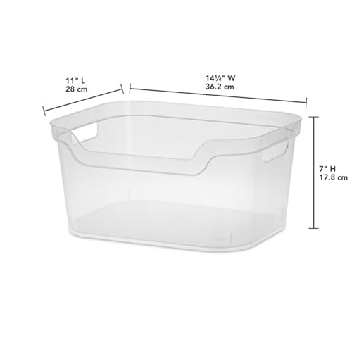 Sterilite 7 x 11 x 14.25 Inch Polished Open Scoop Front Storage Bin with Comfortable Carry Through Handles for Household Organization, Clear (12 Pack)