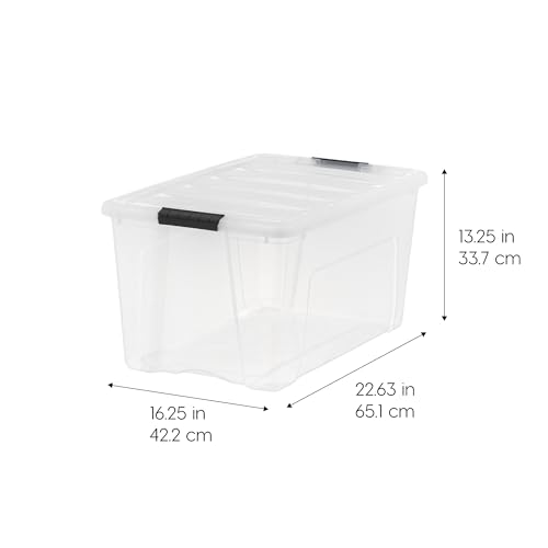 IRIS USA 72 Qt Stackable Plastic Storage Bins with Lids, 6 Pack - BPA-Free, Made in USA - See-Through Organizing Solution, Latches, Durable Nestable Containers, Secure Pull Handle - Clear