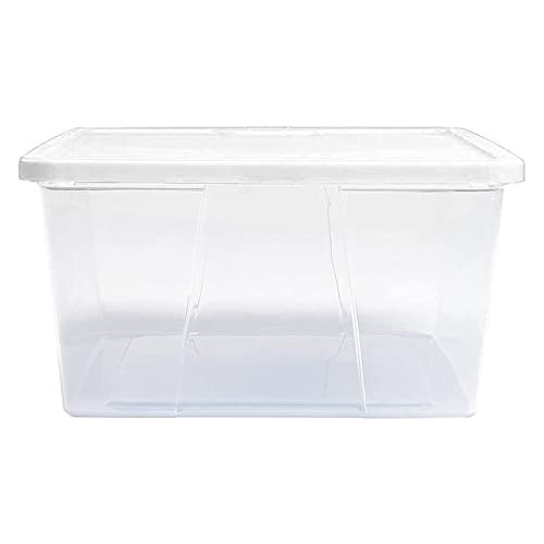 HOMZ 4-Pack Snaplock, Small Clear Plastic Storage Organizer Bins w/Lids, 12 Quart, White - Stackable Container Boxes for Bedroom, Bathroom, Garage, and Office Organization