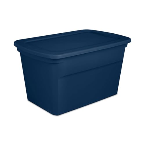 Sterilite 6-Pack Tote, Plastic Storage Bins with Snap Lids, 30 Gallon, Marine Blue - Stackable Home Organizers with In-Molded Handles for Bedroom, Garage, Basement and Attic