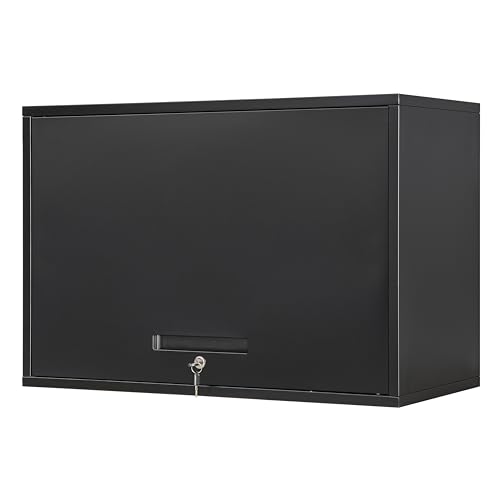 Yizosh Metal Garage Wall Cabinet with Doors and Shelves, Wall Mounted Metal Storage Cabinet, Floating Garage Tool Cabinet for Garage, Basement, Kitchen, Warehouse (Black, 21.6" H)