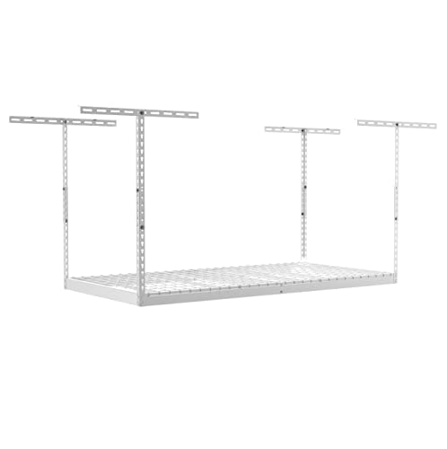 SafeRacks Overhead Garage Storage Rack - Heavy Duty Racks for Garage with 400 lb Capacity, Easy Garage Shelving, Adjustable Storage Rack, Ceiling Mount Storage Shelves 3x6 White (24"-45")