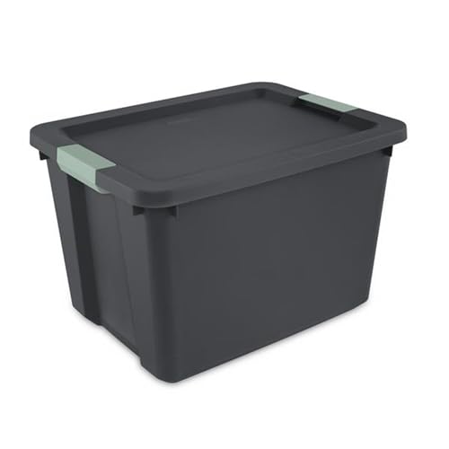 Sterilite 12 Pack 20 Gallon Latch Tote, Stackable Plastic Storage Bin Container, Gray/Green