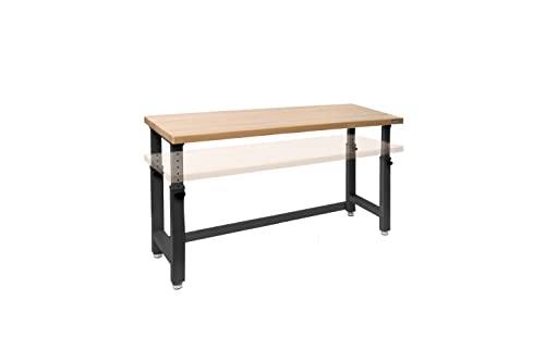 Seville Classics UltraHD Heavy Duty Workbench Table w/Solid Wood Top, 1000 lbs. Weight Capacity Workstation for Garage, Warehouse, Workshop, Graphite, 72" W x 25" D x 28.5" to 42" H Desktop