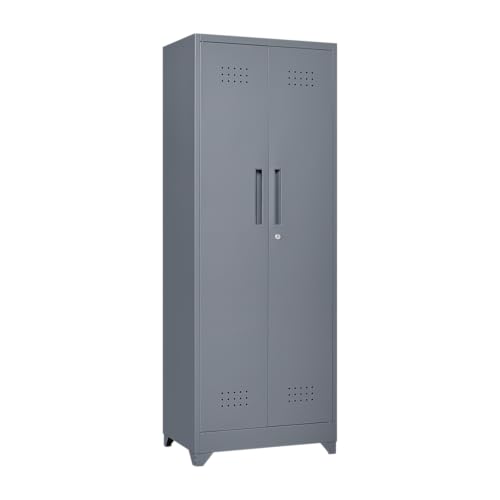 FLEXIMOUNTS 65'' Tall Metal Storage Cabinet with Locking Door, Large Cleaning Tool Organizer for Brooms, Garage, Laundry Room, Bathroom, Dark Grey