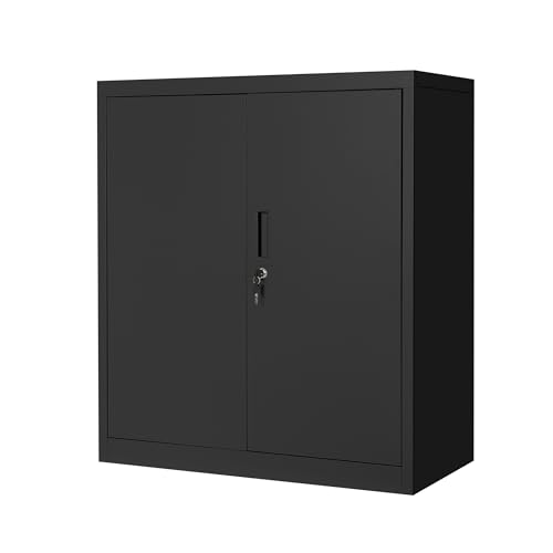 Metal Storage Cabinet 2 Doors - 36" h Locking Cabinets with 2 Adjustable Shelves, Heavy Duty Steel Locker for Garage Home Office, Lockable Storage Cabinet with Keys Black