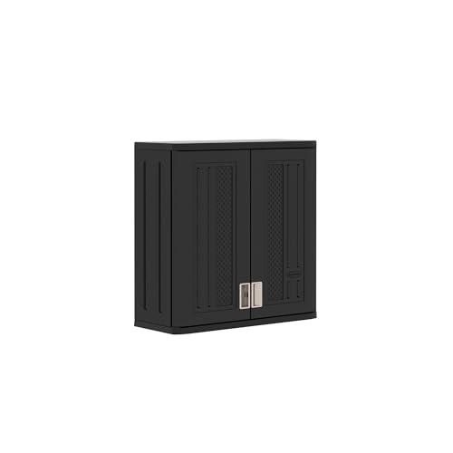 Suncast Wall Storage Cabinet for Garage Organization - 4 Cu. Ft. Wall Mounted Garage Cabinet with Shelf for Garden Supplies, Paint Cans & Outdoor Tools, Multi-Wall Resin Construction, Black