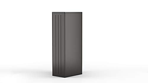 Suncast 19 Cubic Ft. Heavy-Duty Resin Cabinet with Lockable Handles, Multi-Wall Construction, and Metal-Reinforced Shelves for Basement, Utility Room and Garage Storage, Black, Made in the USA