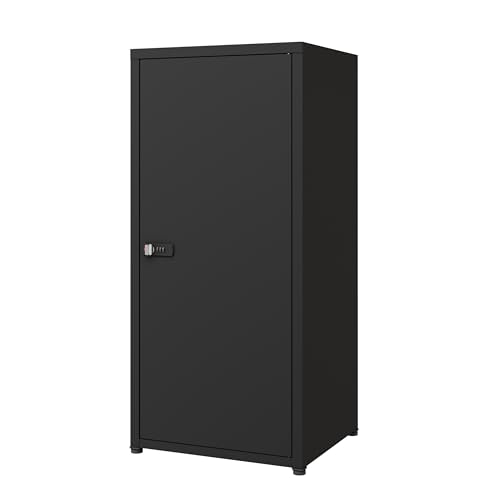 MIOCASA Metal Storage Cabinet with Lock, 3 Adjustable Shelves Single Door Steel Locker for Home, Office & Garage (Black)