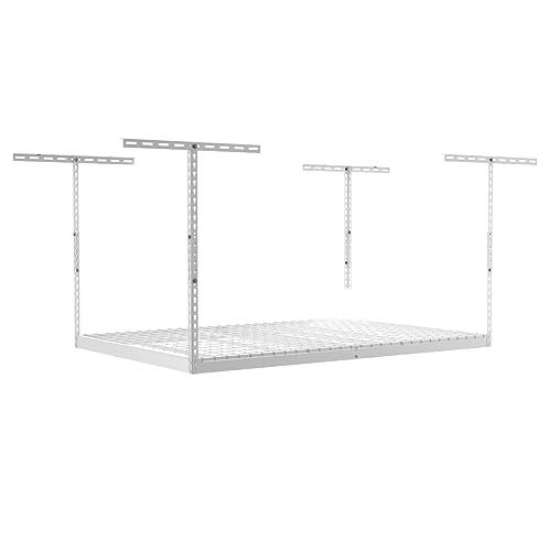 SafeRacks 4x6 Overhead Garage Storage Rack, Heavy Duty Steel Ceiling Mount Storage Shelves with 500 lb Capacity, Adjustable, Garage Overhead Storage, Shelving, Ceiling Racks White (24"-45") 2 Pack