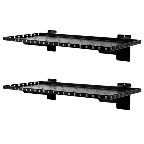 MOLIGOU 2 Pcs Metal Slatwall Shelves, 24 x 10 inch Heavy Duty Slat Wall Hanging Shelf, Slatwall Organizer Shelves for Garage, Retail, Home Storage