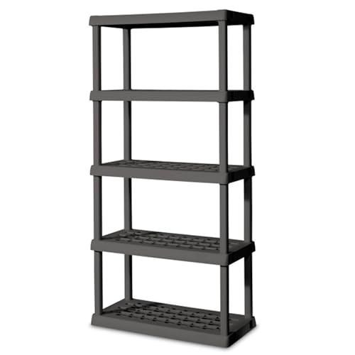 Sterilite 5 Shelf Unit, Heavy-Duty Shelving Storage Rack for Home and Garage, Gray - Multipurpose Plastic Organizer Shelves for Smart Organization