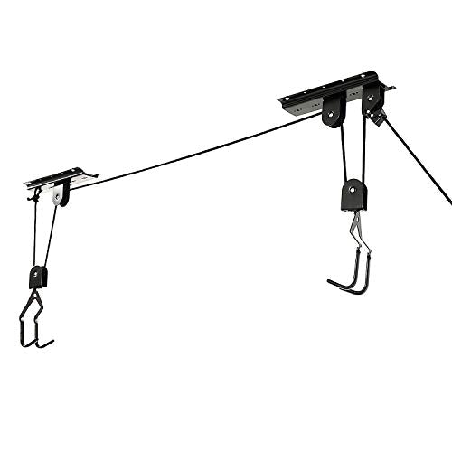 Ihomepark Bike Hoist for Garage Ceiling Storage, Heavy Duty Bicycle Lift Mountain Bicycle Hanging Rack with 3 Pulley and 45 ft Adjustable Rope | 100 lb Capacity