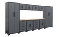 TCE Heavy Duty 12 Piece Garage Storage System: Metal Organization Workbench and 4-Drawers Rolling Cabinet, Black/Grey