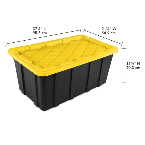 Sterilite 4-Pack Industrial Tote, Plastic Storage Container Bins with Lids, 38 Gallon - Heavy-Duty Organizing Containers for Closet, Bathroom, and Office
