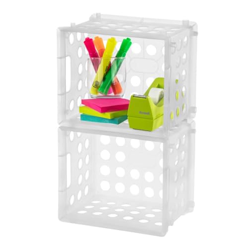 Sterilite Mini Crate, Stackable Plastic Storage Bin with Handles, Organize Home, Garage, Office, School, Dorm Room, Clear, 36-Pack