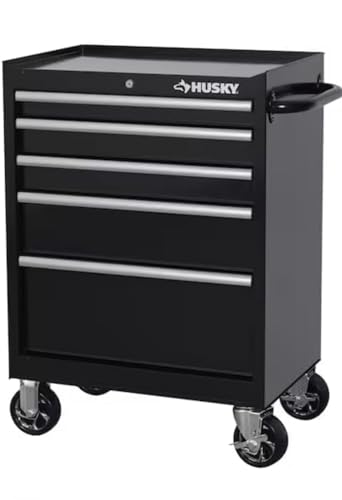 Husky 5-Drawer Rolling Tool Cabinet, 27 in. W x 18 in. D, Gloss Black