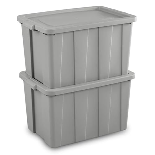 Sterilite Tuff1 30 Gallon Plastic Stackable Temperature and Impact Resilient Basement/Garage/Attic Storage Tote Container Bin with Lid, Gray (16 Pack)