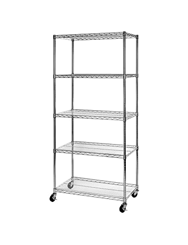 UltraDurable Commercial-Grade 5-Tier Steel Wire Shelving with Wheels, 36" W x 18" D x 72" H, Steel