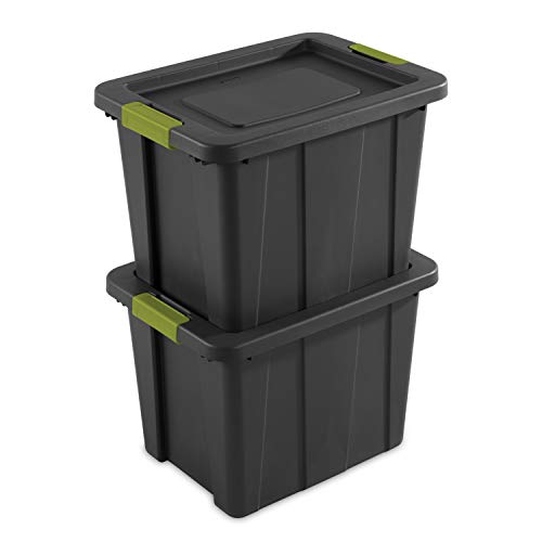 Sterilite 18 Gal Latching Tuff1 Storage Tote, Stackable Bin with Latch Lid, Plastic Container to Organize Garage, Basement, Gray Base and Lid, 6-Pack