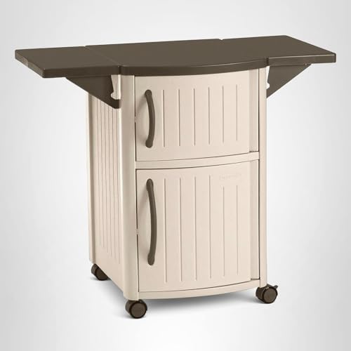 Suncast Outdoor Grilling Prep Station Table with Storage, Taupe/Brown