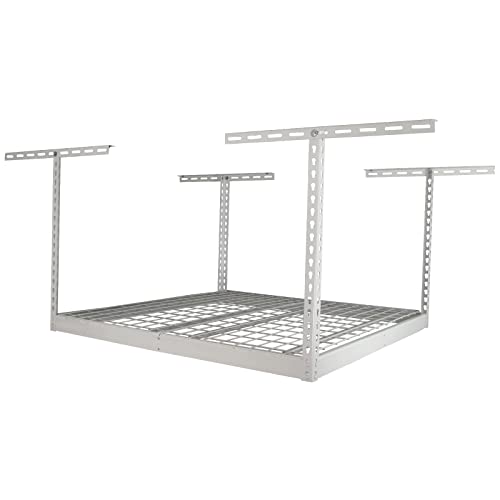 SafeRacks Overhead Garage Storage Rack - Heavy Duty Racks for Garage with 250 lb Capacity, Easy Garage Shelving, Adjustable Storage Rack, Ceiling Mount Storage Shelves 4x4 White (24"-45")