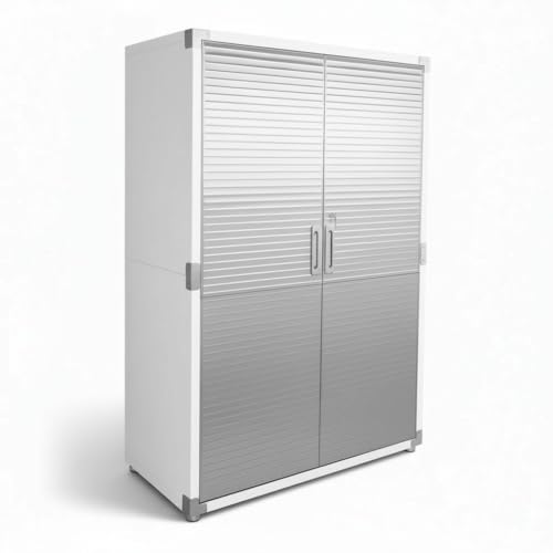 UltraGarage Heavy-Duty Metal Storage Cabinet, Industrial Grade Steel Construction with Slatted Doors, Lock Keys,Professional Garage Organization System (White, 48" W x 24" D x 72" H)