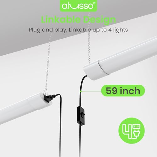 ALUSSO® LED Shop Lights 4FT for Garage, 4800LM Adjustable 20W/30W/40W, 5CCT 2700K 3000K 4000K 5000K 6500K, 120V, Warm to Cool Daylight Linkable Shop Lights for Workshop, ETL, 2 Pack