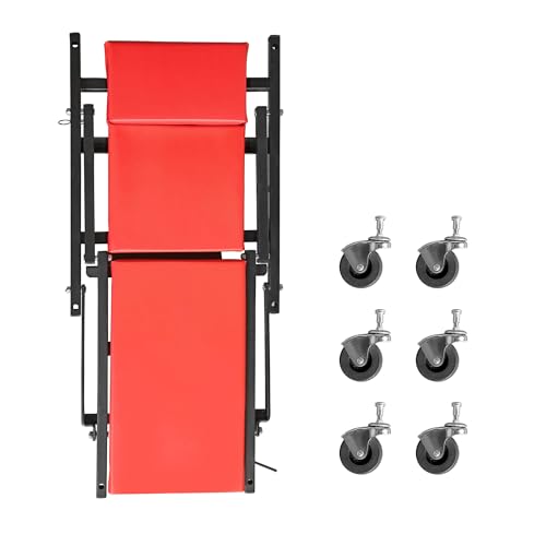 BIG RED ATR6505R-2 Torin Z-Creeper Seat: 36" Foldable Creeper, 2-in-1 Garage Shop Creeper for Auto Repair with 6pc Wheels, 300 lbs Capacity - Red