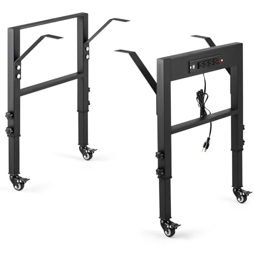 19.6-Inch Depth Workbench Frame, Height Adjustable 28.5" to 33.8",Set of 4 Metal Wheels with Brakes, Heavy Duty Industrial DIY Furniture Legs for Study（Power Outlets/Wheel）