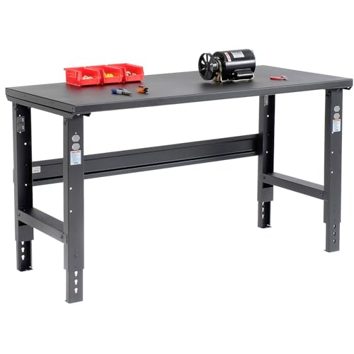 Global Industrial Adjustable Height Workbench C-Channel Leg, 60" W x 30" D, 1-1/2" 12-Gauge Steel Top with Square Edge, 2000 Lbs. Capacity, Black, Industrial Workbench