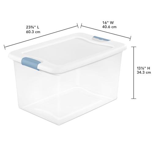 Sterilite 12-Pack 64 Qt Latching Box & 4-Pack Deep Clip Box, Clear Organizer Bins w/Lids – Stackable Plastic Tote Containers for Home, Closet, Office, Bathroom, and Bedroom Storage Organization