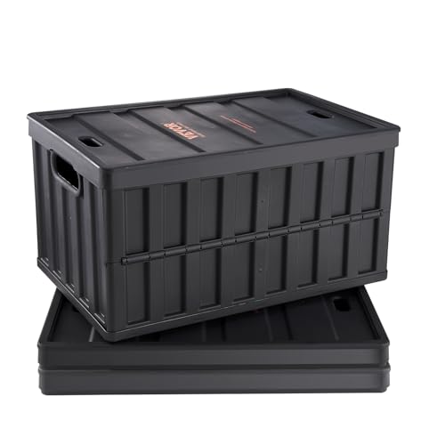 VEVOR 65L Collapsible Storage Bins with Lids 3 Packs, Stackable Utility Crates with Handles, Large Folding Containers for Organizing Tools, Books, Food, Drinks, Camping&Transport