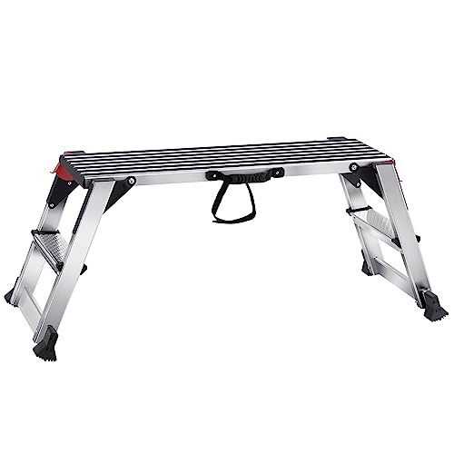 VEVOR Folding Work Platform, 40"×12"×20" Aluminum Drywall Stool Ladder, 660 lbs Load Capacity Heavy Duty Work Bench w/Non-Slip Feet, Ideal for Washing Vehicles, Cleaning, Painting, Decorating