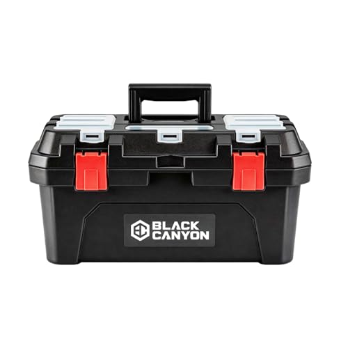 Black Canyon 17 Inch Plastic Tool Box, Support up to 44 lbs,Dual-Layer Design, Flexible for Stacking, Top-Lid Storage, Ideal for DIY, Workshop