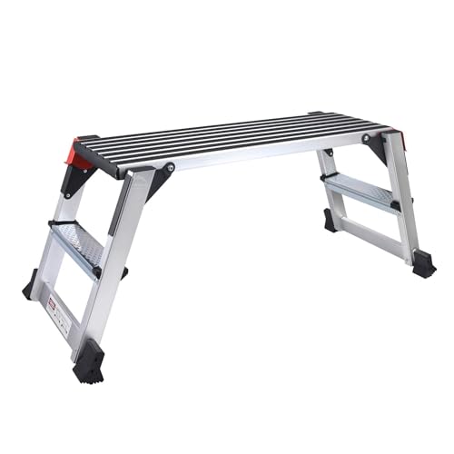 Aluminum Work Platform Large Size Step Stool Folding Portable Work Bench with Non-Slip Mat Capacity 660 LBS Heavy Duty 38" l X 15" w/660lbs
