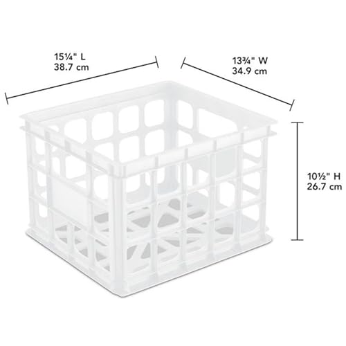 Sterilite Storage Crate, Stackable Plastic Bin Open Basket with Handles, Organize Home, Garage, Office, School, White, 6-Pack