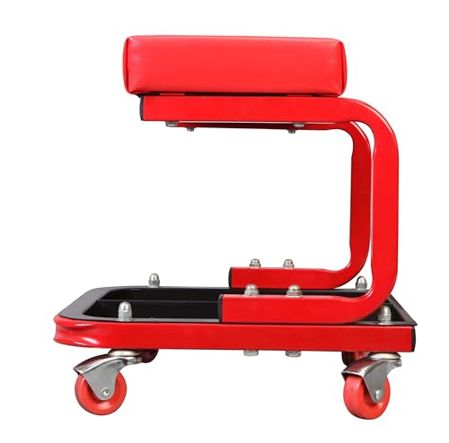 Torin Big RED TR6300-3 250lbs Red Rolling Automotive Creeper Garage/Shop Seat: Padded Mechanic Stool with Tool Large Tray Suitable for garages, Repair Shops