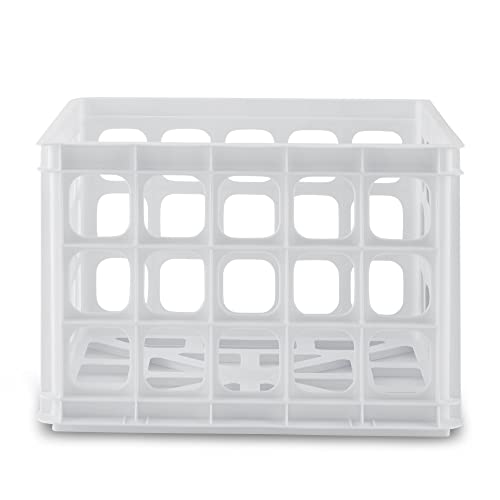 Sterilite Storage Crate, Stackable Plastic Bin Open Basket with Handles, Organize Home, Garage, Office, School, White, 1-Pack