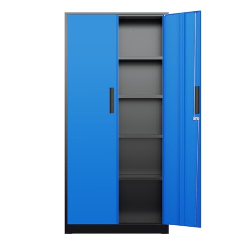 Bonusall 72" Metal Garage Storage Cabinet, 2 Locking Doors & 4 Adjustable Shelves Tall Storage, Heavy Duty Steel Tool Cabinet for Home, Office, Warehouse, School - Black Blue