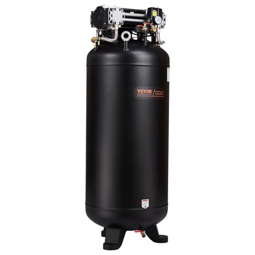 VEVOR 80 Gallon Air Compressor, 145PSI Oil Free Stationary Compressor Tank, 6.5HP 15.5SCFM@90 PSI, Quiet Compressor for Industrial Manufacturing, Workshops (220V/60Hz Single-Phase Power)