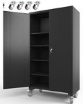 ANTISTA Large Metal Cabinet Two Lockable Doors Four Wheels,Four Adjustable dividers can be Used as Tool File Storage Suitable for garages Schools Gyms Offices