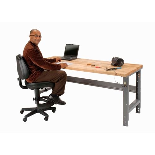 Global Industrial Adjustable Height Workbench, 60" W x 30" D, 1-3/4" Thick Maple Butcher Block with Square Edge, 2000 Lbs Capacity, Gray, Industrial Workbench
