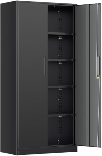 INTERGREAT Metal Storage Cabinet, 72” H Storage Cabinet with 2 Doors and 4 Adjustable Shelves for Office, Home, Garage, Pantry (Assembly Required, Black)