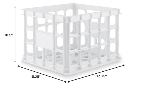 Sterilite Storage Crate, Stackable Plastic Bin Open Basket with Handles, Organize Home, Garage, Office, School, White, 1-Pack