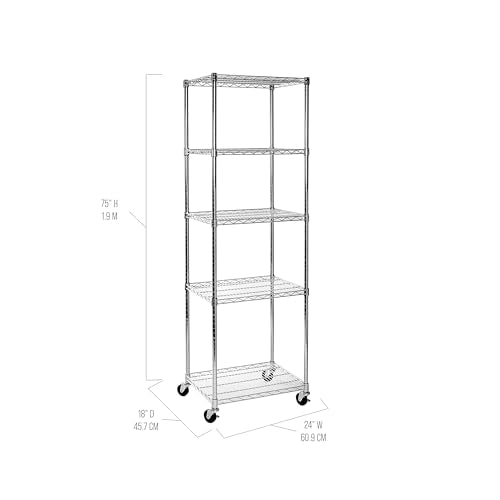 Seville Classics UltraDurable Heavy Duty NSF Solid Steel Wire Rack Storage Unit Organizer for Garage, Warehouse, Office, Restaurant, Classroom, Kitchen, 5-Tier Shelving, 24" W x 18" D